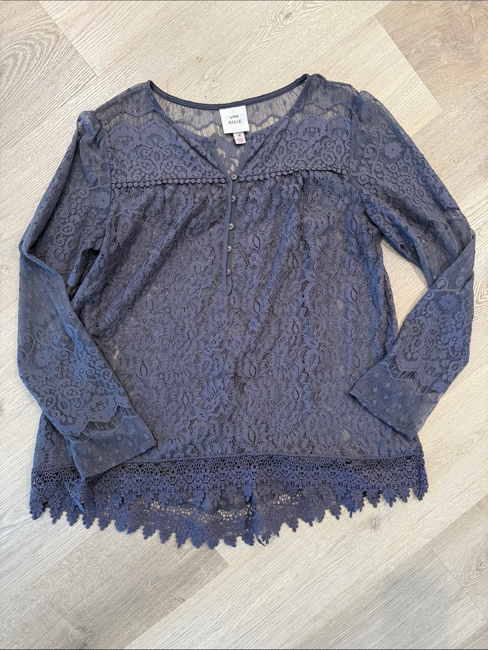 Knox Rose gray Lace Henley Blouse